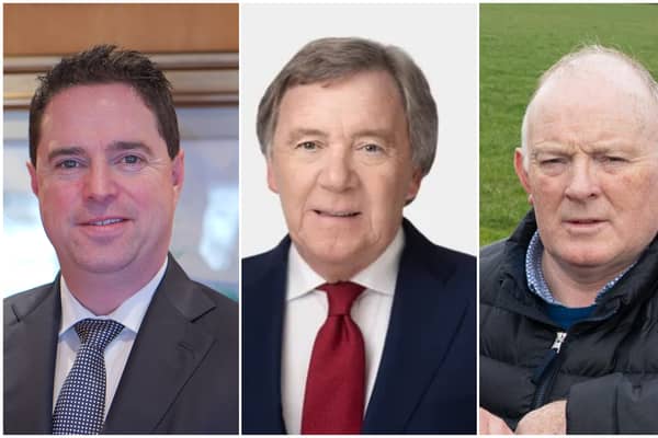 Stand off ... Minister Martin Heydon, Larry Murrin, Bord Bia Chair,  Francie Gorman, IFA President.