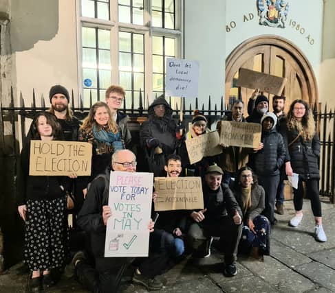 Green Party supporters protest outside Exeter Guildhall (Image courtesy: Exeter Green Party)