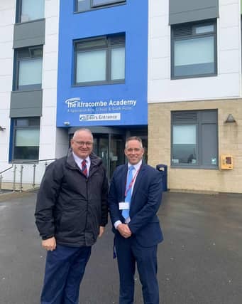 North Devon MP and headteacher Steve Rogers outside The Ilfracombe Academy. Credit: Athena Learning Trust