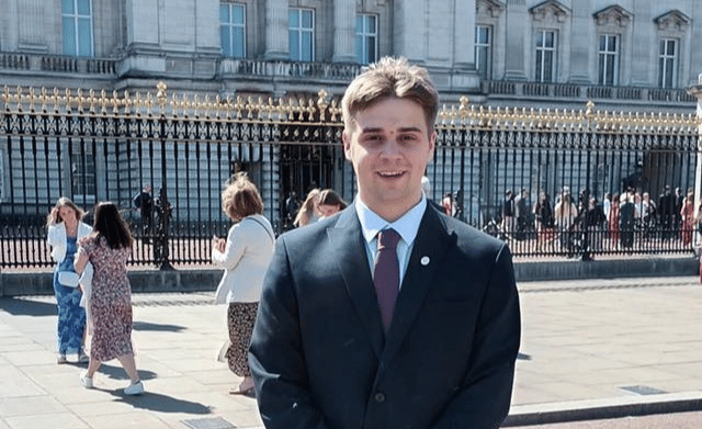 Sam Robinson from Bideford College outside Buckingham Palace.