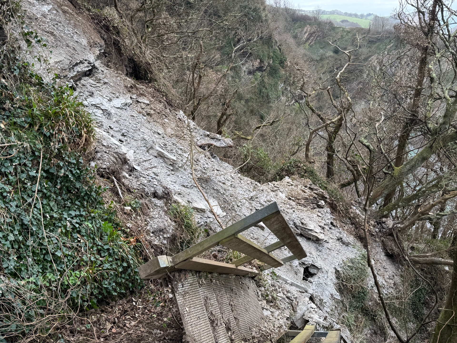 The recent landslip had completely wiped out the access leading down to the picturesque Broadsands beach at Berrynarbor. Credit: Viral PR