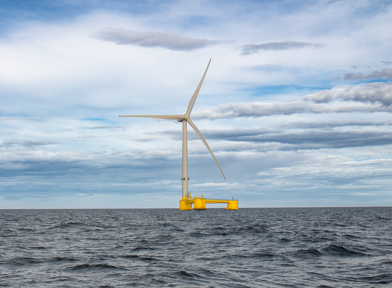 A floating wind turbine from the Kincardine offshore windfarm off the coast of Scotland (Image: Flotation Energy)
