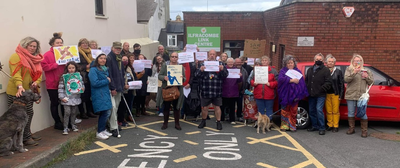 A previous protest outside Ilfracombe Link centre, calling for it to remain open. Credit: Terry Elliott