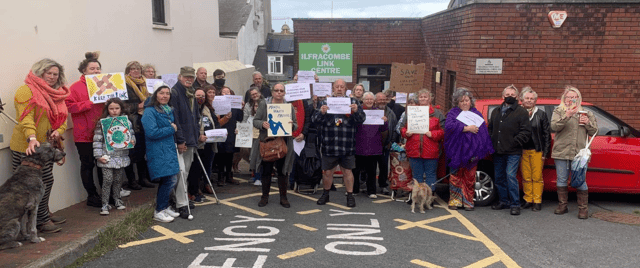 A previous protest outside Ilfracombe Link centre, calling for it to remain open. Credit: Terry Elliott