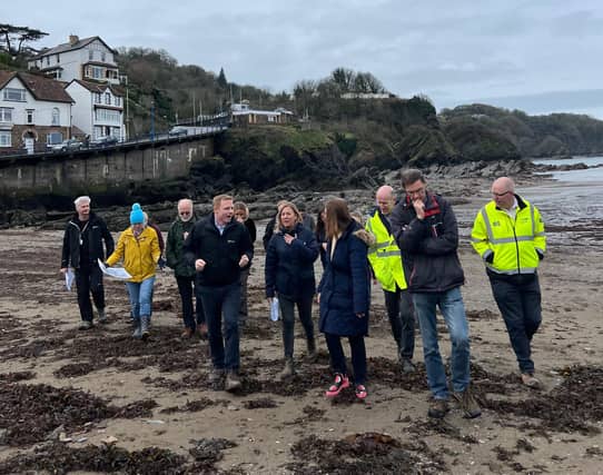 Water Minister Robbie Moore visits Combe Martin. Credit: Selaine Saxby
