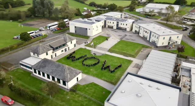 An aerial view of students celebrating at Chulmleigh College - Credit: Christian Rushbrooke