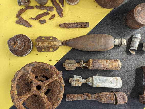 Examples of UXO on display at the MOD information stand at Saunton Sands