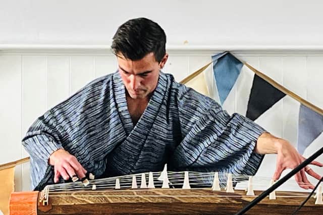 It’s not always rock n roll! David Smale plays koto during Braunton Beats at South Street Church. Credit: Helen Cooper