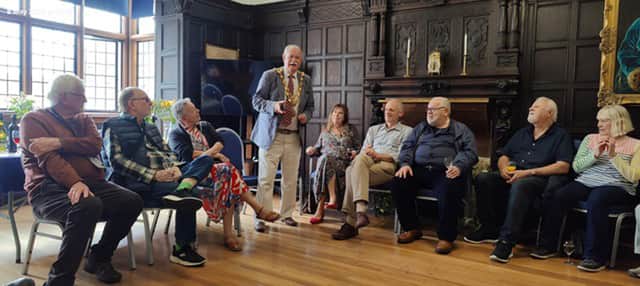Torrington Mayor Phil Cloke welcomes the French party at Torrington Town Hall.