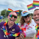 The initial organisers and creators of Appledore Pride - Colin Benham, Sarah Buckley and Colin Pocock, pictured at Bideford Pride last year. 