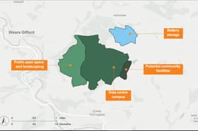 A map of where the proposed AI data centre campus and energy storage facility would be located in North Devon.