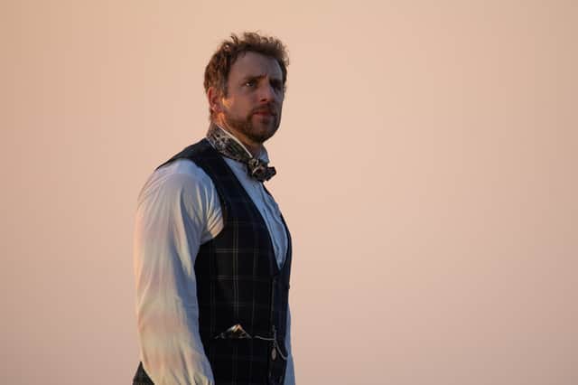 Ben Fensome as ‘The Visitor’ in The Signalman by Pleasure Dome Theatre, now playing on Exmoor at Valley of Rocks.