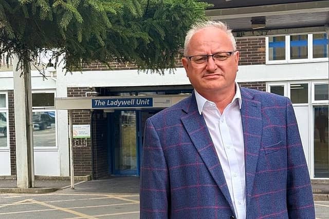 North Devon MP Ian Roome outside the Ladywell maternity unit at North Devon District Hospital. Credit: Ian Roome’s office