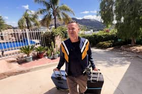 Actor, writer and director Carl Medland, playing himself in his new film Paranormal Hollywood Haunting, arriving at the front door of the mansion featured in the film. Credit: My Production