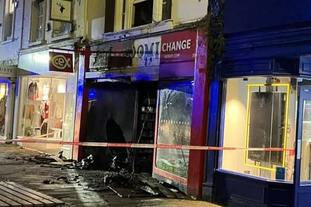 The fire damaged shop on Barnstaple high street
