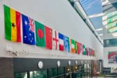 The new display of flags from various nations that represents the heritage of students and staff at Bideford College. 