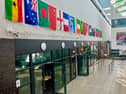The new display of flags from various nations that represents the heritage of students and staff at Bideford College.