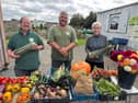 With some of the produce for sale to the public at the Pilton Community Farm gate are Lee Smith, Mark King and Michaela Masterson. 