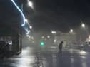 Pictures of Storm Éowyn in 2025 taken on the promenade at Penzance. It was a powerful and record-breaking extratropical cyclone which hit Ireland, the Isle of Man and the United Kingdom