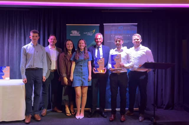Some of the SEA Barnstaple team at the North Devon Manufacturing Awards, Pictured are Oliver Smith, Chris Standen, Chloe Condliffe, Maisie Boyne, Paul Parsons, award winner Liam Smith and Jamie Bright.