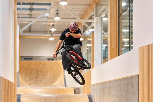 An AI-generated concept illustration showing how the proposed North Devon Action Sports Centre could be used. The organisers say it shows an early vision only