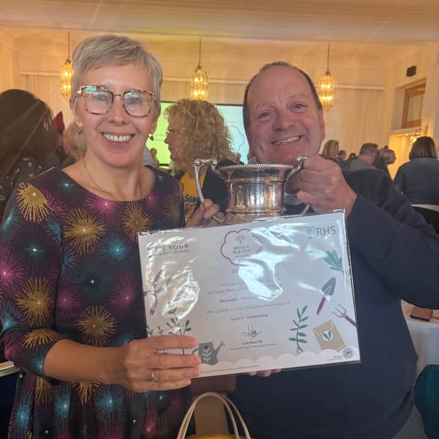 Pilton Community Farm received an Outstanding Level 5 award at the South West in Bloom presentation in Newquay, with Michaela Masterson and Lee Smith pictured.