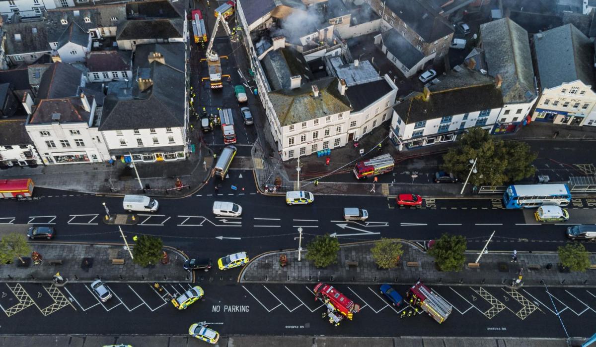 DRONE PICS Large fire in Bideford High Street North Devon Today