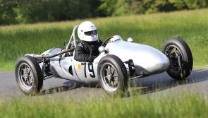 Vintage cars flying round the Wiscombe track