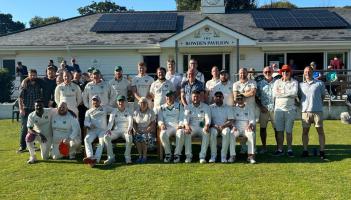 Barnstaple Pilton cricketers in front of the Bowden Pavillion