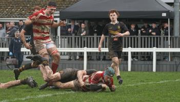 Mitch Harris scores for Bideford. Pic from Kevin Crowl