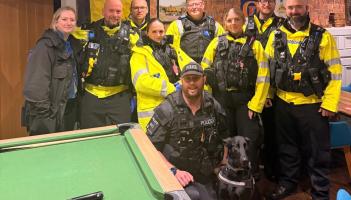 Police and drugs dog, Jasper, proactively searching pubs in Plymouth (Image- D&C Police)