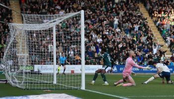 Owen Oseni scores for Plymouth Argyle. Pic from PPAUK