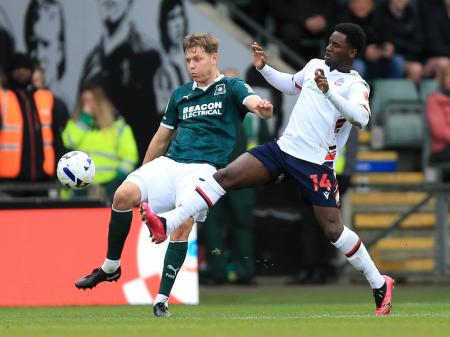 Plymouth Argyle v Bolton Wanderers. Pic from PPAUK