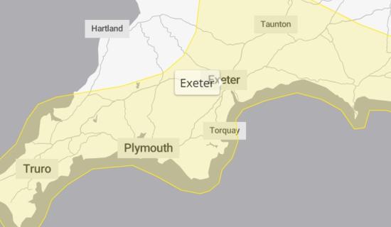 Yellow Weather Warning issued for Exeter as heavy rain brings flooding and travel disruption risk