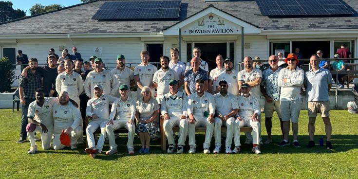 Barnstaple Pilton cricketers in front of the Bowden Pavillion