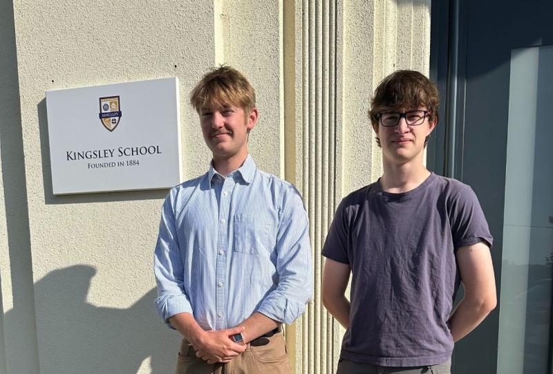 Tom Paviour-Coward and Joshua Harrison on A level results day at Kingsley School - Credit: Kingsley School