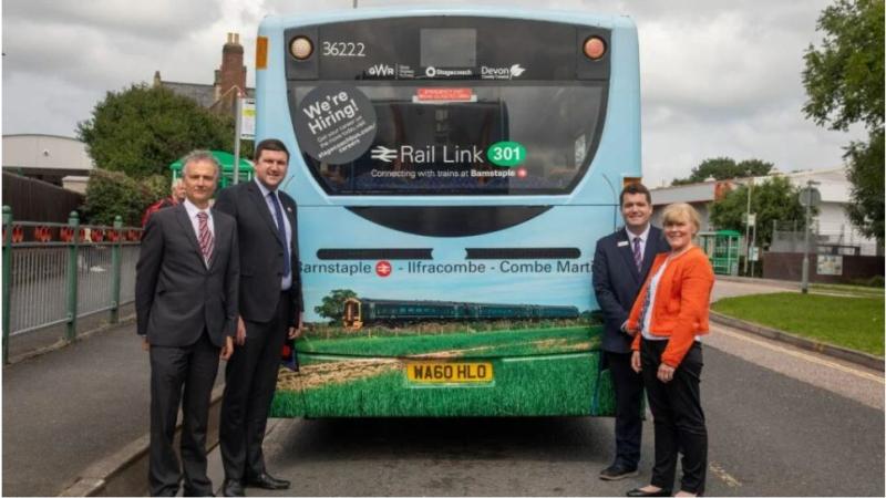 Stagecoach has unveiled two buses kitted out in a special livery design courtesy of GWR to promote the Rail Link connections - Credit: DCC