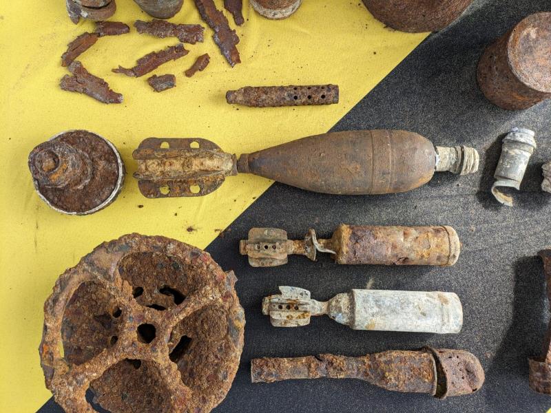 Examples of UXO on display at the MOD information stand at Saunton Sands