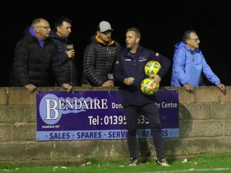 Exmouth Town manager Kevin Hill with fans. Pic Gerry Hunt