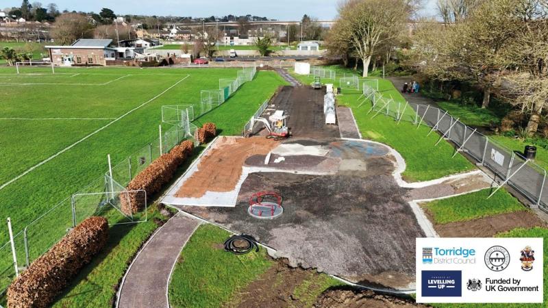 Work is ongoing at Victoria Park Play Area in Bideford - Credit: TDC
