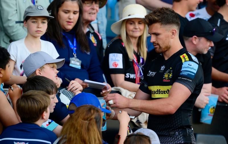 Henry Slade with Exeter Chiefs' fans. Pic from PPAUK