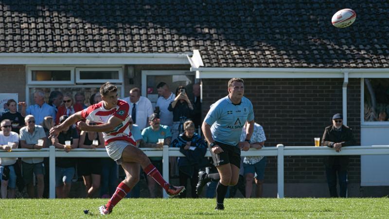 Matt Lewis kicking for Bideford RFC. Pic from Kevin Crowl