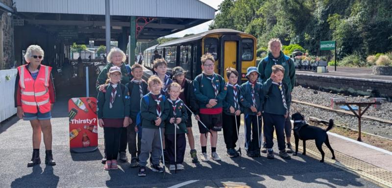 Scouts and FOBRS volunteer at Barnstaple railway station photo by Leon Morey