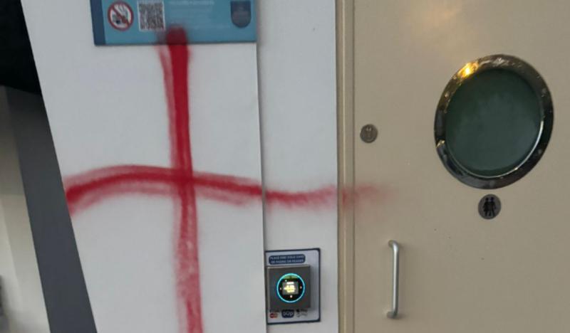 Ilfracombe toilet vandalism George flag 1