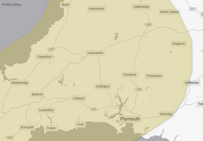 Many of Dartmoor's towns are being warned of potential travel disruptions Credit- Met Office