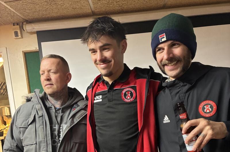 Man of the match Josh Parry with Barum fans
