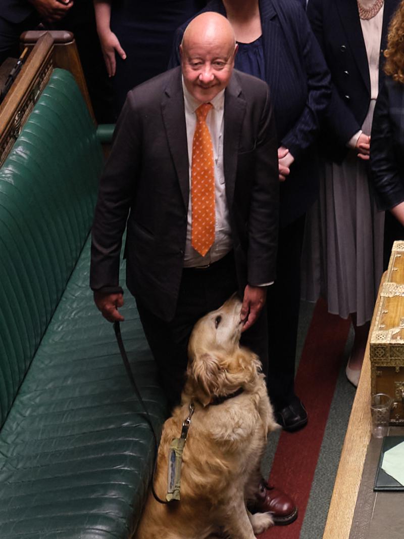 Steve Darling MP with guide dog Jennie in Parliament (Photo courtesy of: © House of Commons, CC BY 3.0, via Wikimedia Commons)