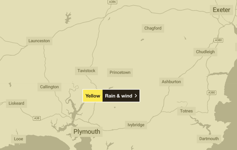 Yellow warning covers Devon and Dartmoor ahead of wet and windy spell (Image- The Met Office)