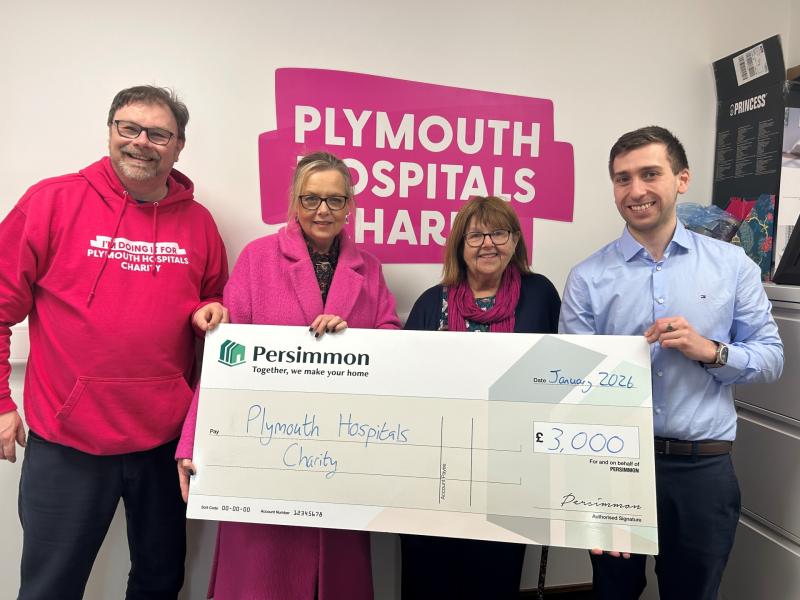 Persimmon presenting the cheque Plymouth Hospitals Charity (Image- Persimmon)