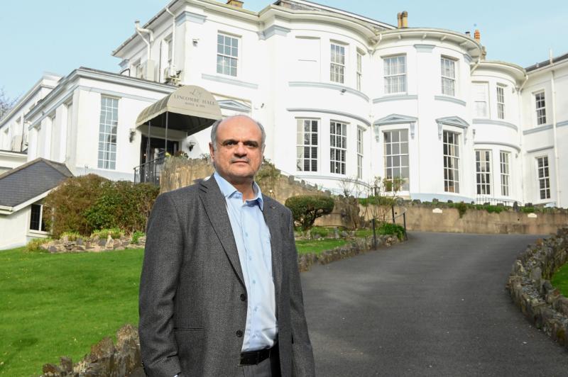New owner Khalil Viraney outside  the Lincombe Hall Hotel Pic miraclePR.com